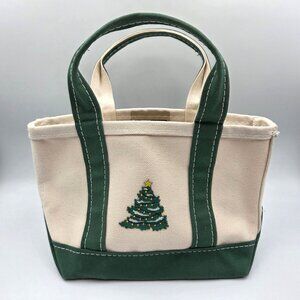 Vintage LL Bean Mini Boat & Tote Bag Canvas Cream Green Christmas Tree USA Made